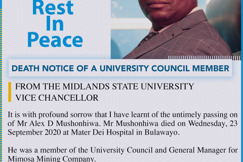 Mr Alex Dzimbanhete Mushonihwa Condolence NOTE