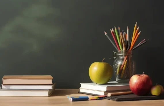 Free photo education day arrangement on a table with copy space, generat ai